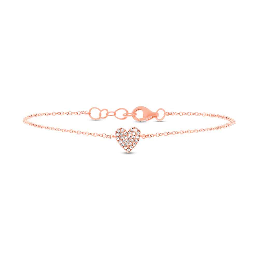 0.08ct 14k Rose Gold Diamond Heart Bracelet