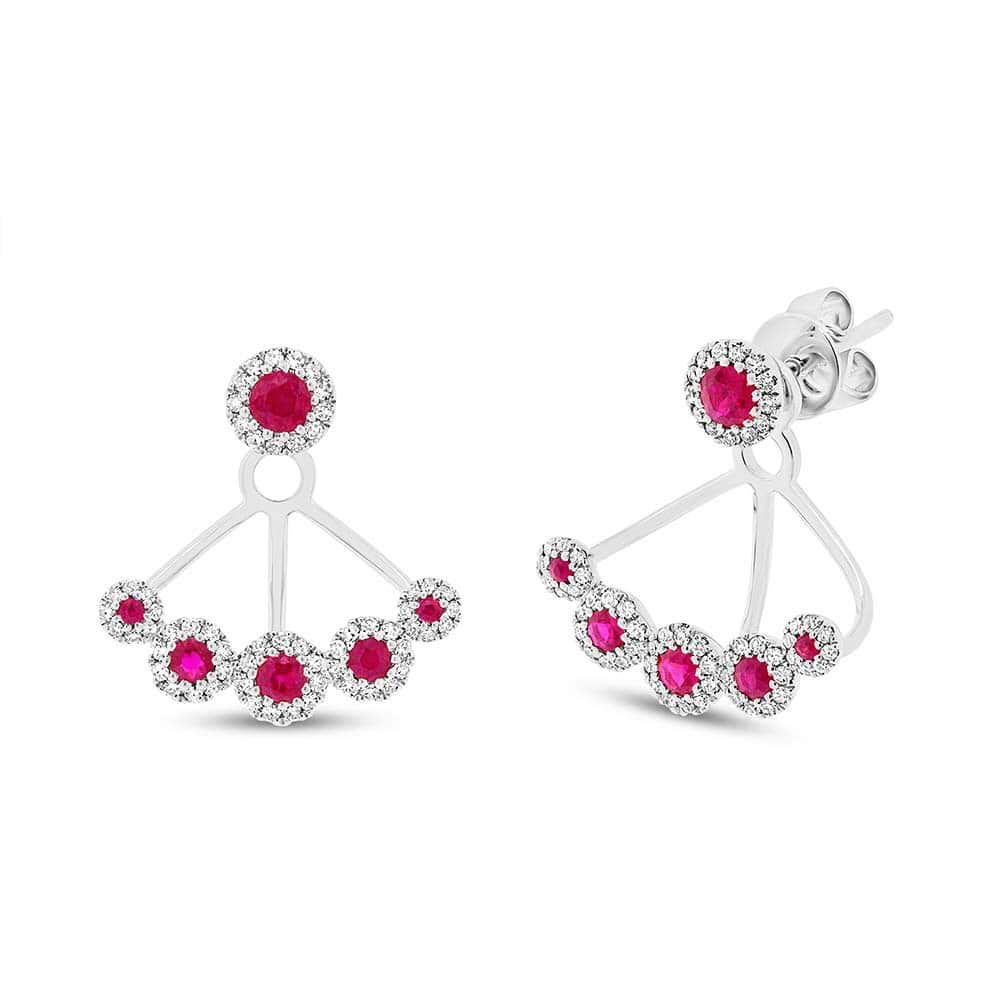 0.33ct Diamond & 0.58ct Ruby 14k White Gold Earrings Jacket With Studs