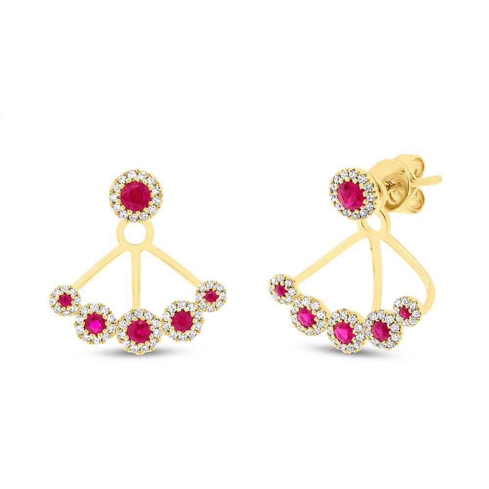0.33ct Diamond & 0.58ct Ruby 14k Yellow Gold Earrings Jacket With Studs