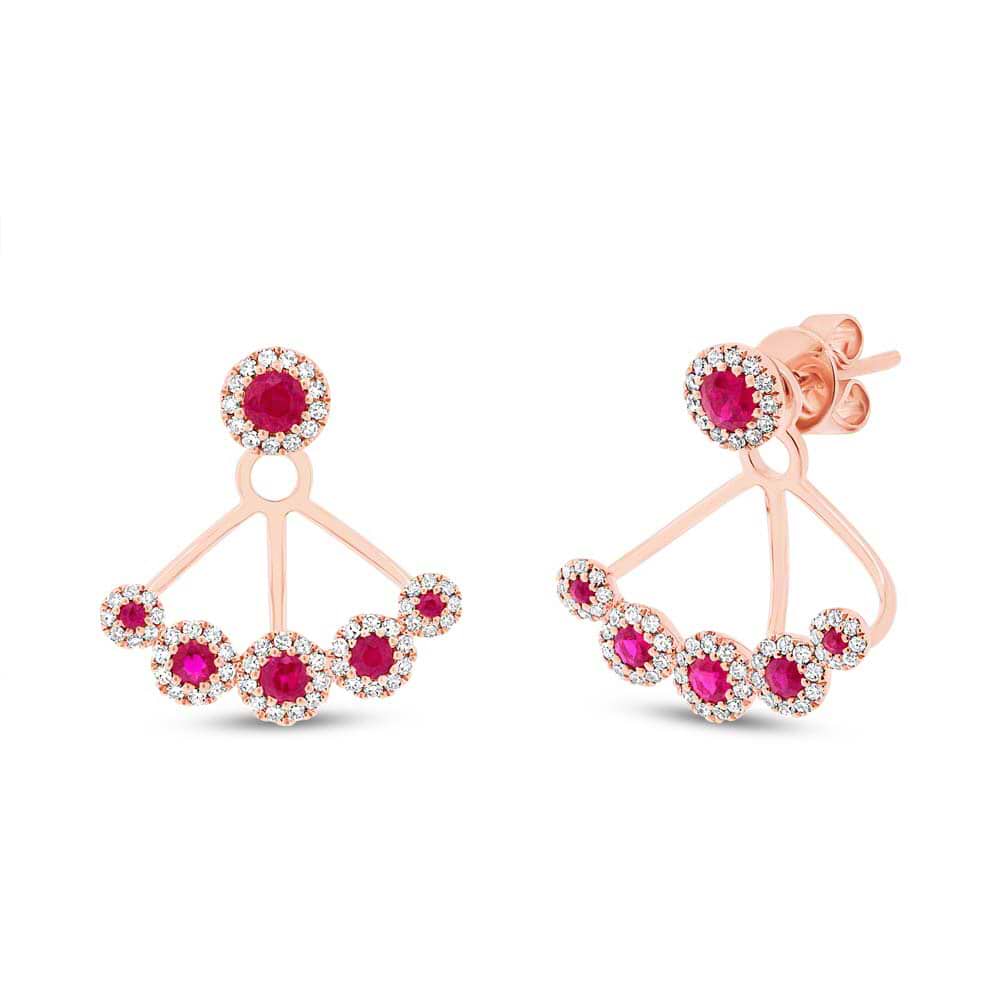 0.33ct Diamond & 0.58ct Ruby 14k Rose Gold Earrings Jacket With Studs
