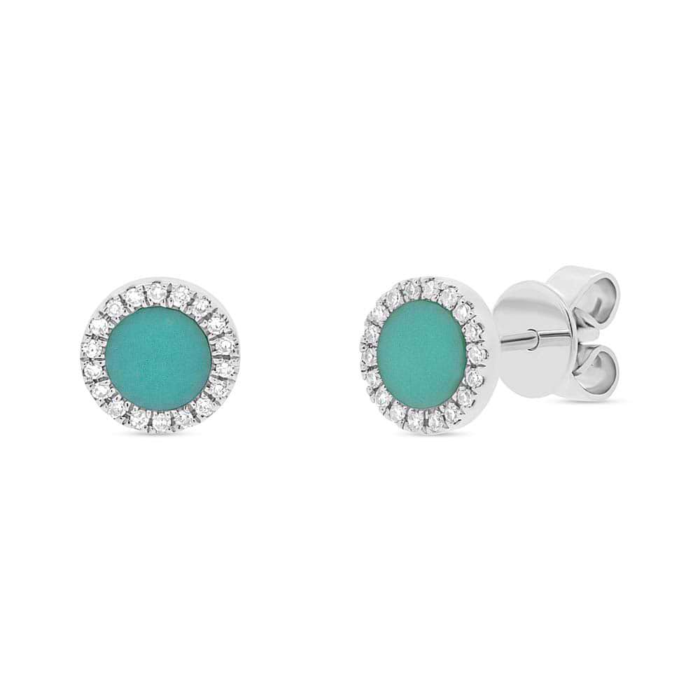 0.08ct Diamond & 0.47ct Composite Turquoise 14k White Gold Stud Earrings