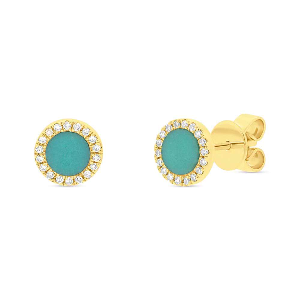 0.08ct Diamond & 0.47ct Composite Turquoise 14k Yellow Gold Stud Earrings