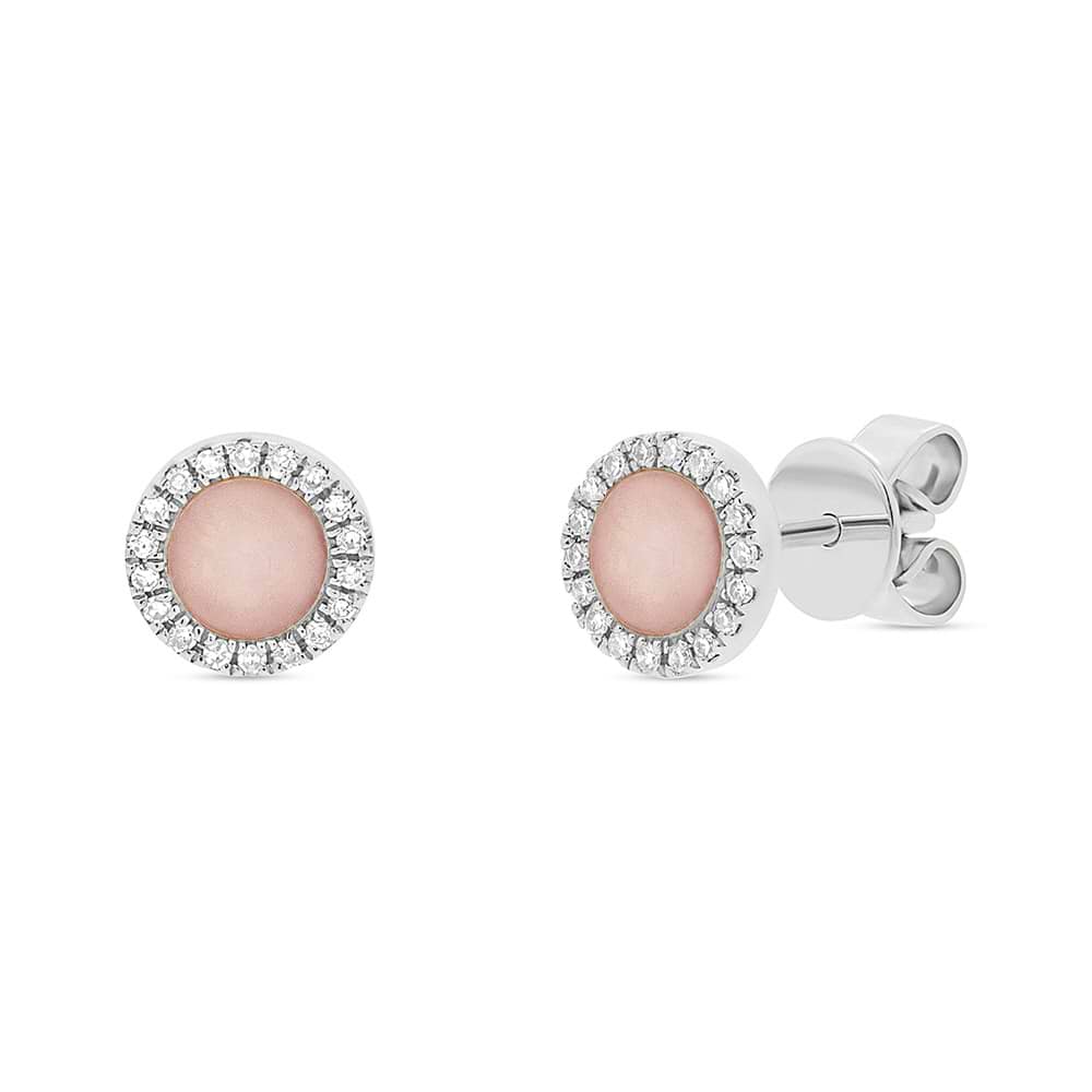0.08ct Diamond & 0.40ct Pink Opal 14k White Gold Stud Earrings