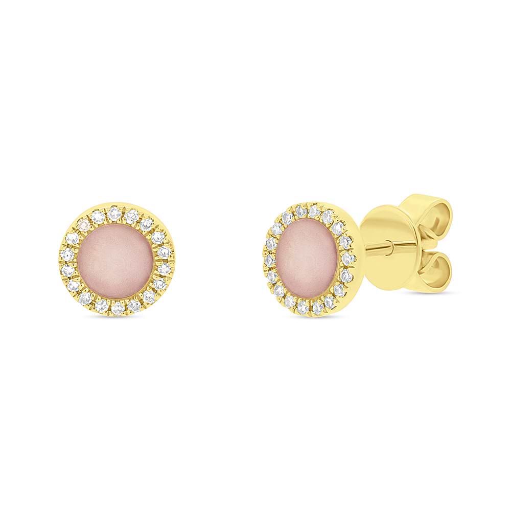 0.08ct Diamond & 0.40ct Pink Opal 14k Yellow Gold Stud Earrings