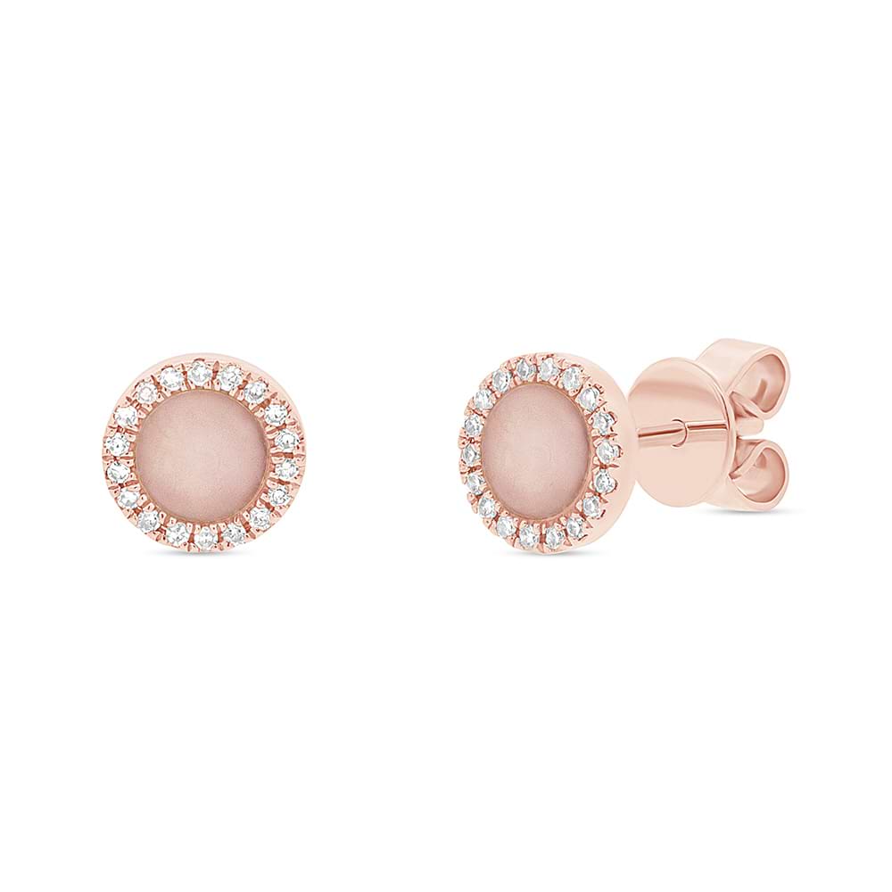 0.08ct Diamond & 0.40ct Pink Opal 14k Rose Gold Stud Earrings