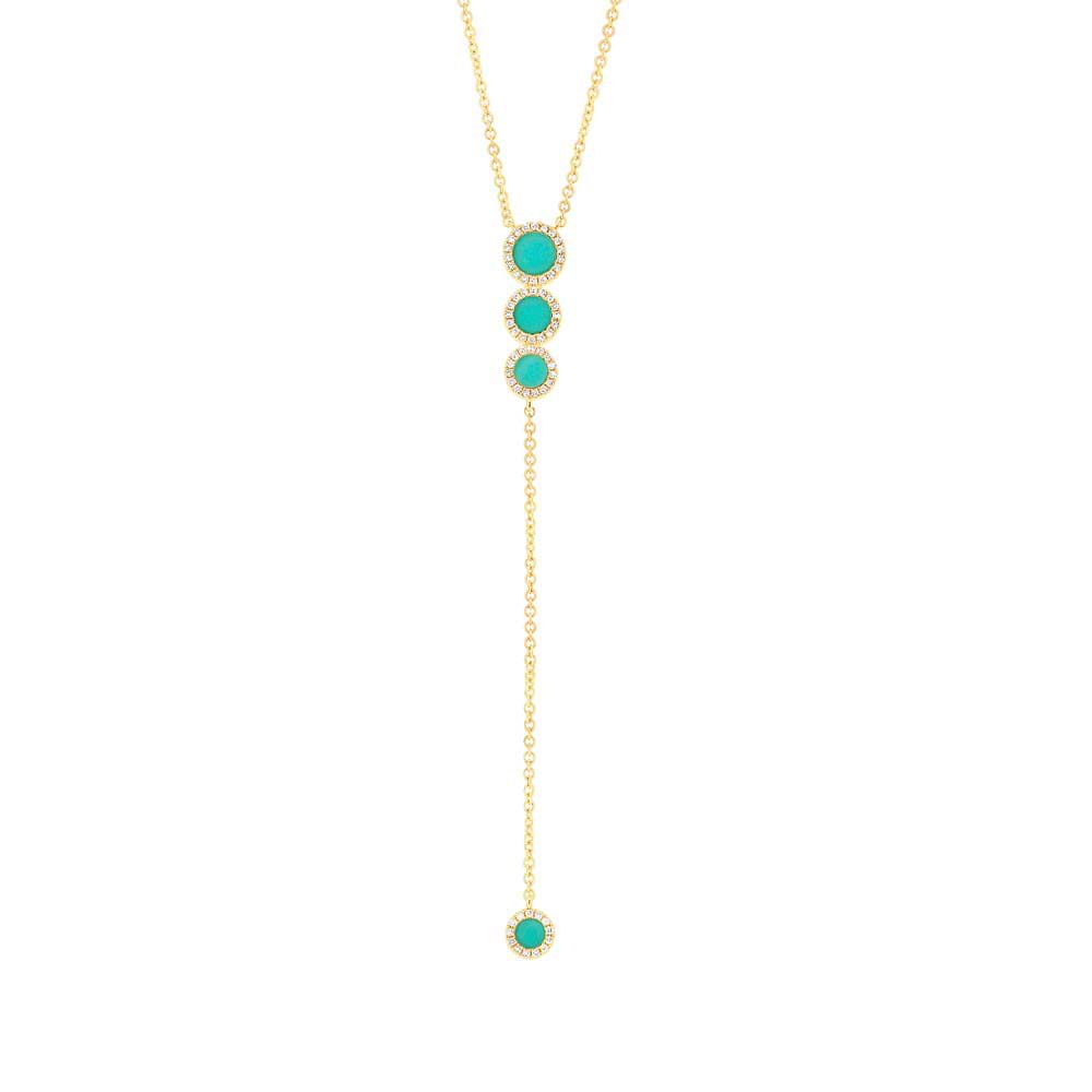 0.16ct Diamond & 0.73ct Composite Turquoise 14k Yellow Gold Lariat Necklace