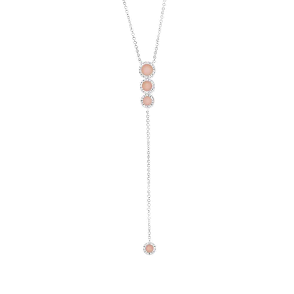 0.16ct Diamond & 0.60ct Pink Opal 14k White Gold Lariat Necklace