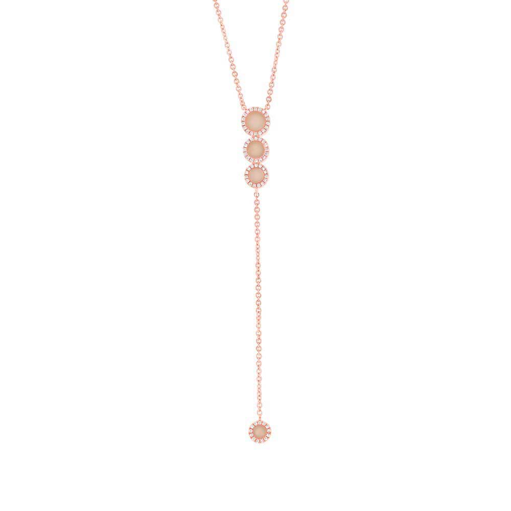0.16ct Diamond & 0.60ct Pink Opal 14k Rose Gold Lariat Necklace