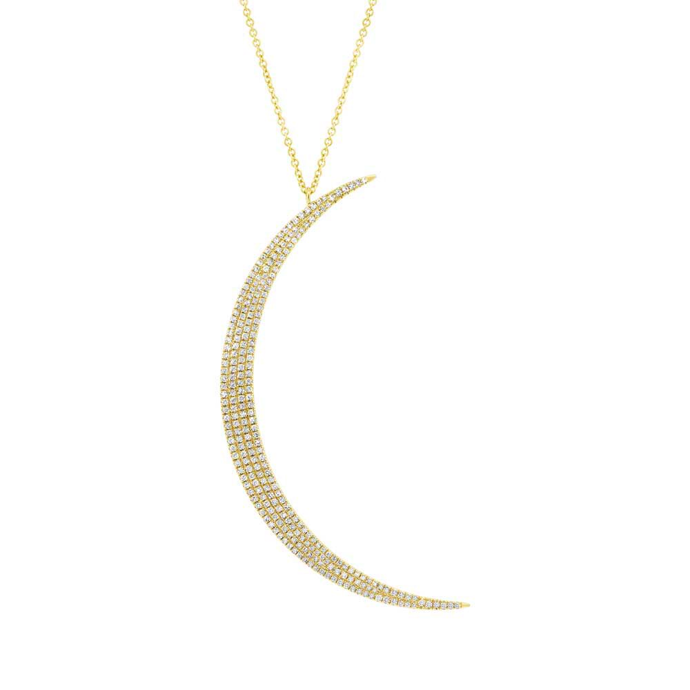 0.66ct 14k Yellow Gold Diamond Crescent Pendant Necklace