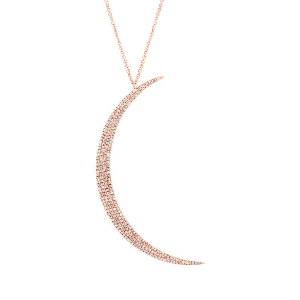 0.66ct 14k Rose Gold Diamond Crescent Pendant Necklace