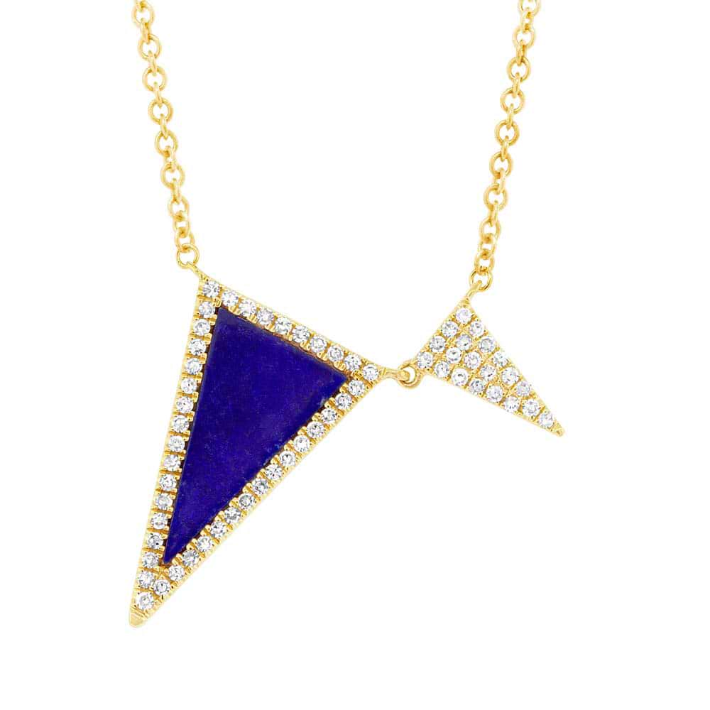 0.14ct Diamond & 0.70ct Natural Lapis 14k Yellow Gold Triangle Necklace
