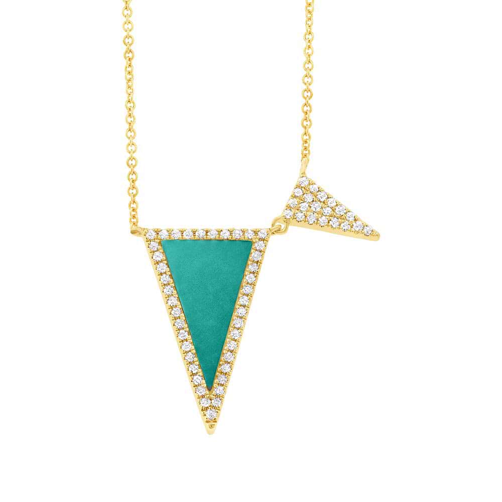 0.14ct Diamond & 0.82ct Composite Turquoise 14k Yellow Gold Triangle Necklace