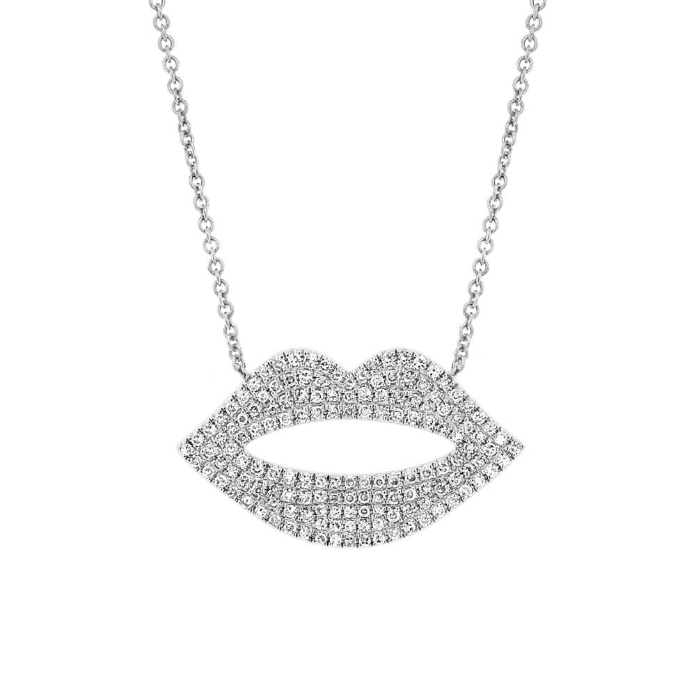 0.36ct 14k White Gold Diamond Pave Lips Necklace