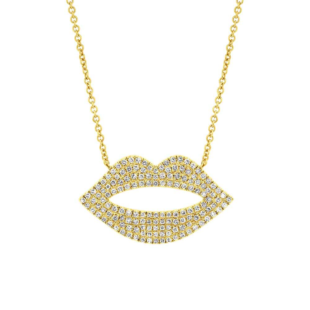 0.36ct 14k Yellow Gold Diamond Pave Lips Necklace