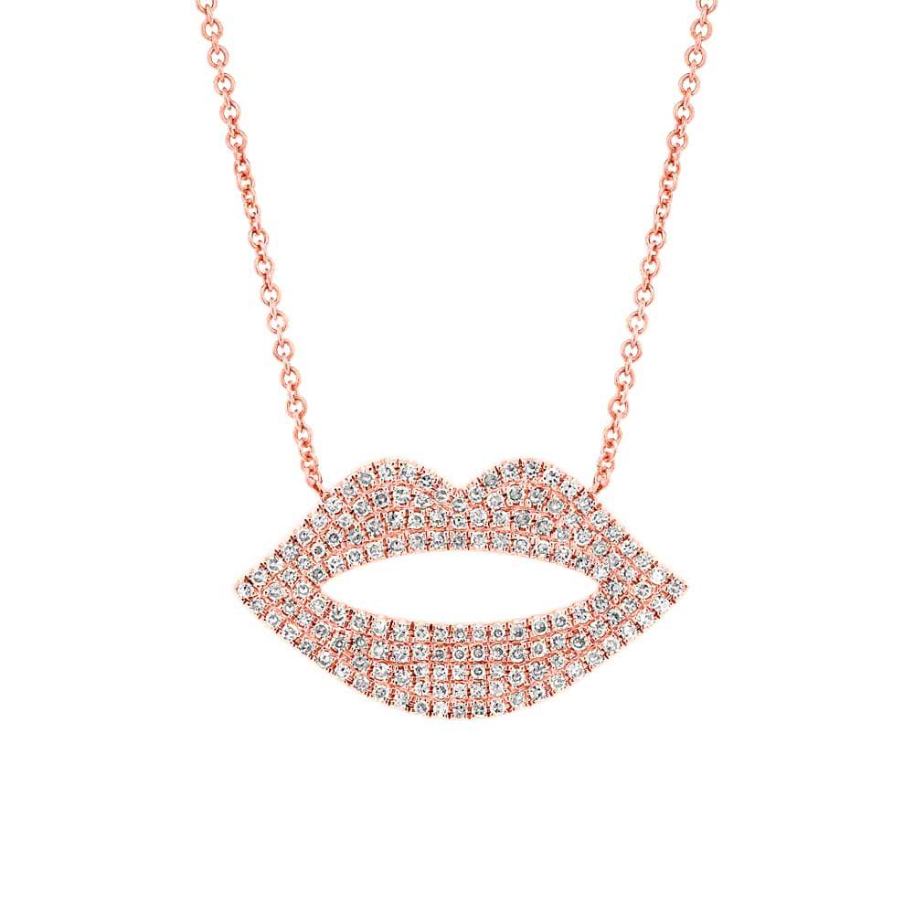 0.36ct 14k Rose Gold Diamond Pave Lips Necklace