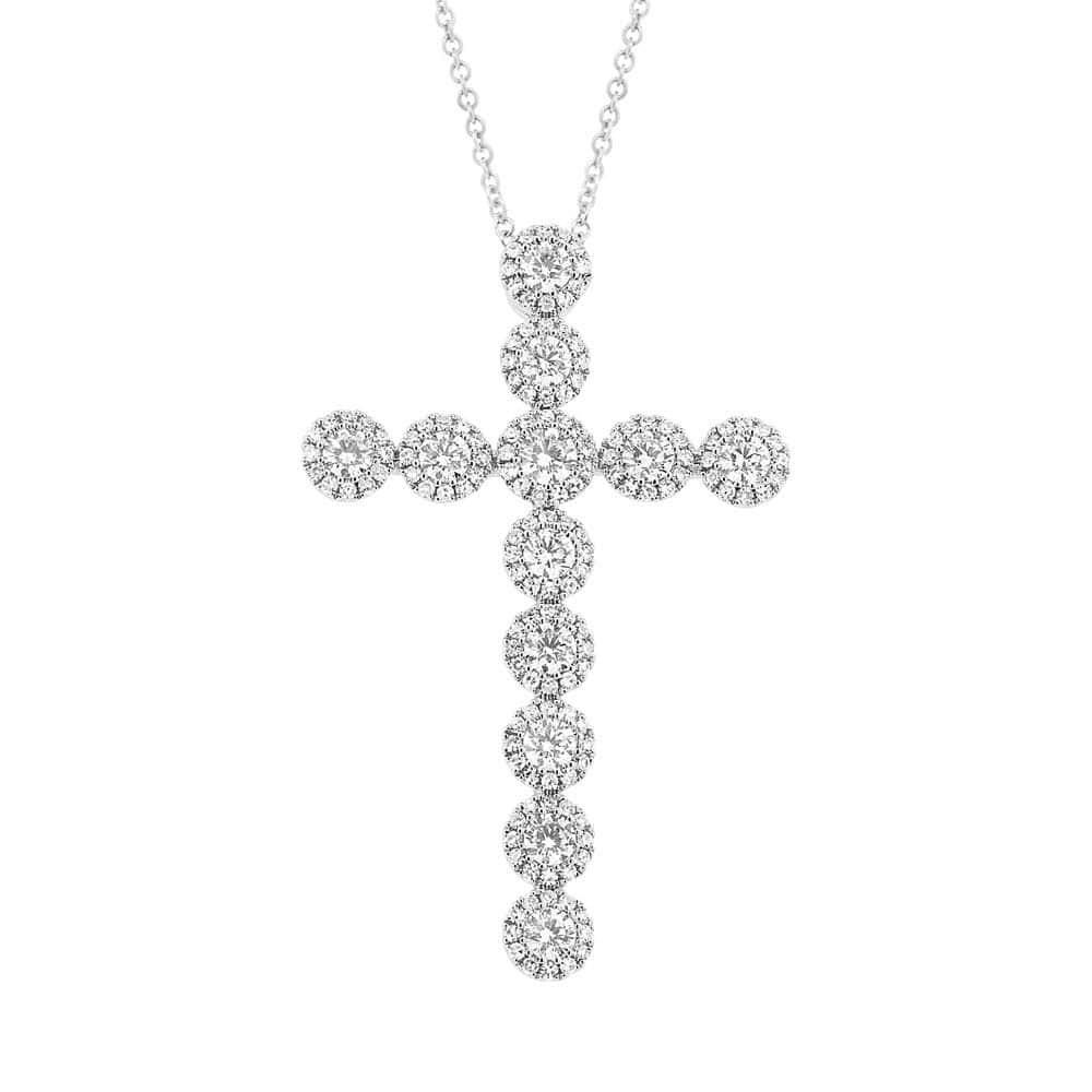 1.36ct 14k White Gold Diamond Cross Pendant Necklace