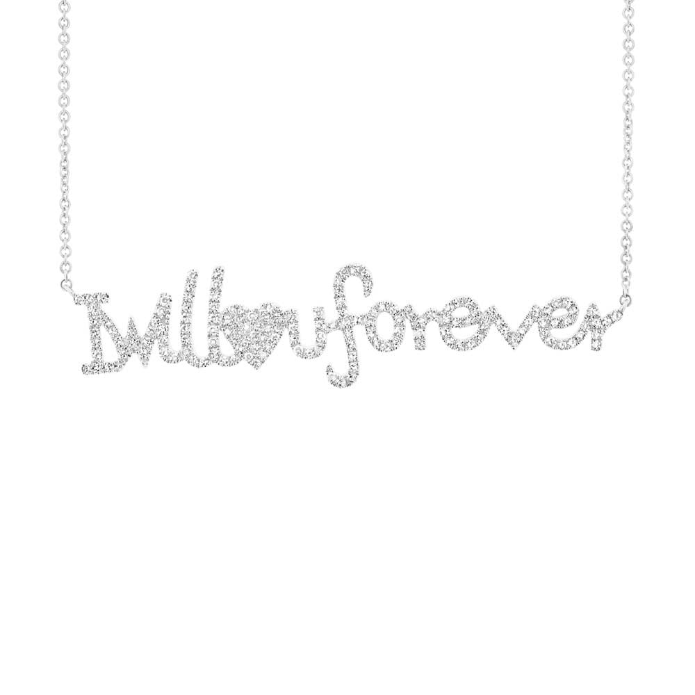 0.46ct 14k White Gold ''I will love u forever'' Diamond Necklace