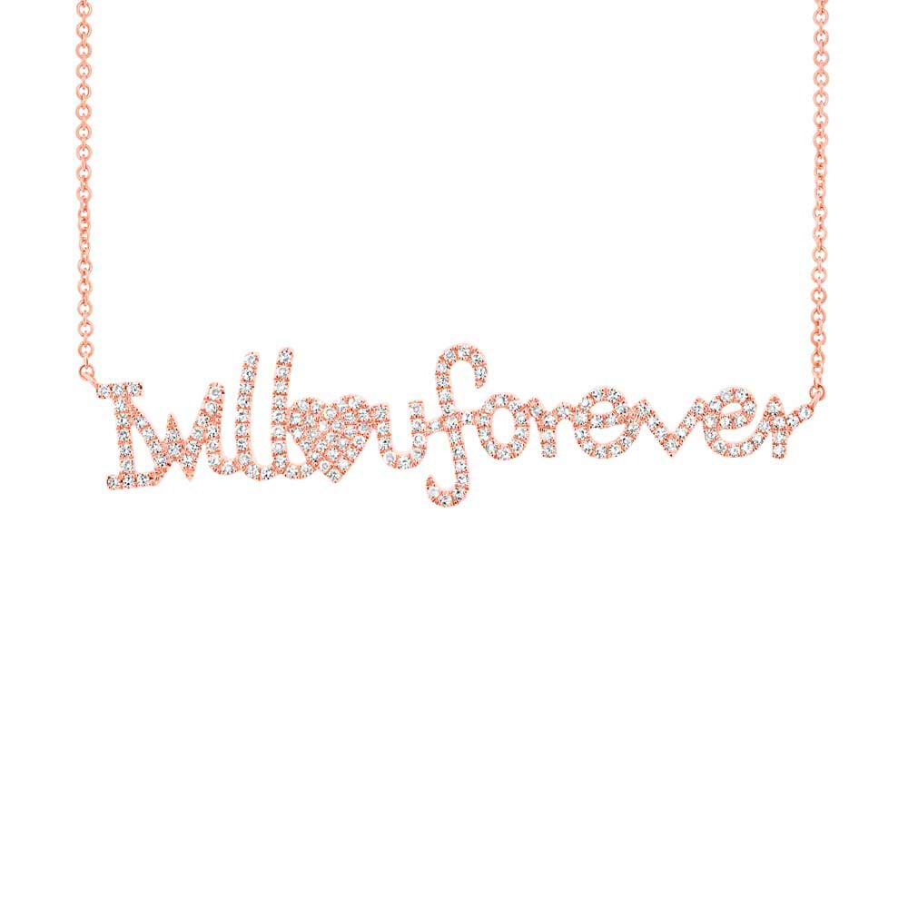 0.46ct 14k Rose Gold ''I will love u forever'' Diamond Necklace