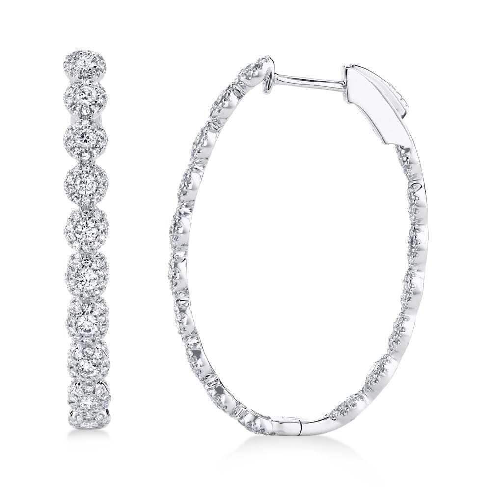 Diamond Halo Style Inside Out Oval Hoop Earrings 14k White Gold (2.05ct)