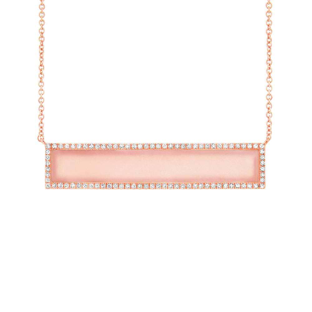 0.24ct Diamond & 1.92ct Pink Opal 14k Rose Gold Bar Necklace