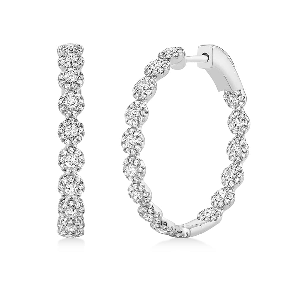Diamond Halo Style Inside Out Hoop Earrings 14k White Gold (1.58ct)