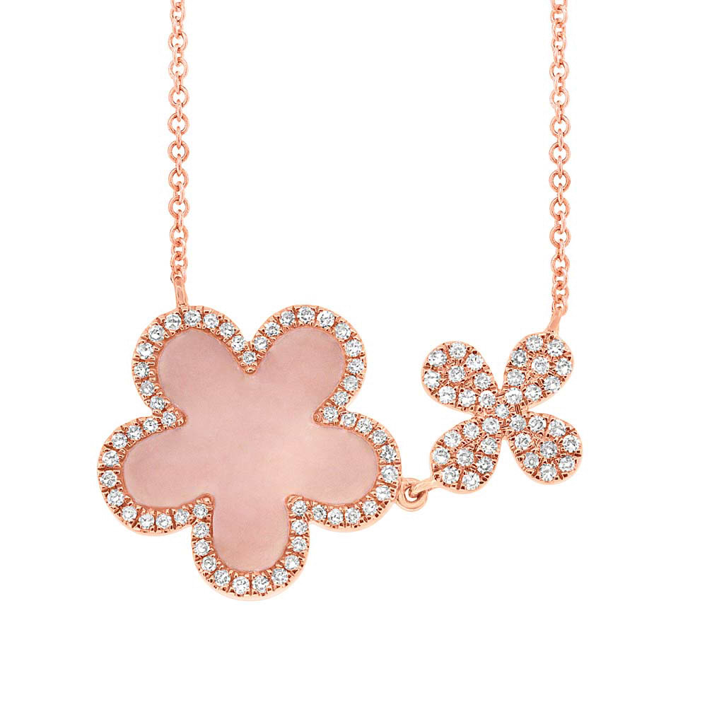 0.23ct Diamond & 0.90ct Pink Opal 14k Rose Gold Flower Necklace