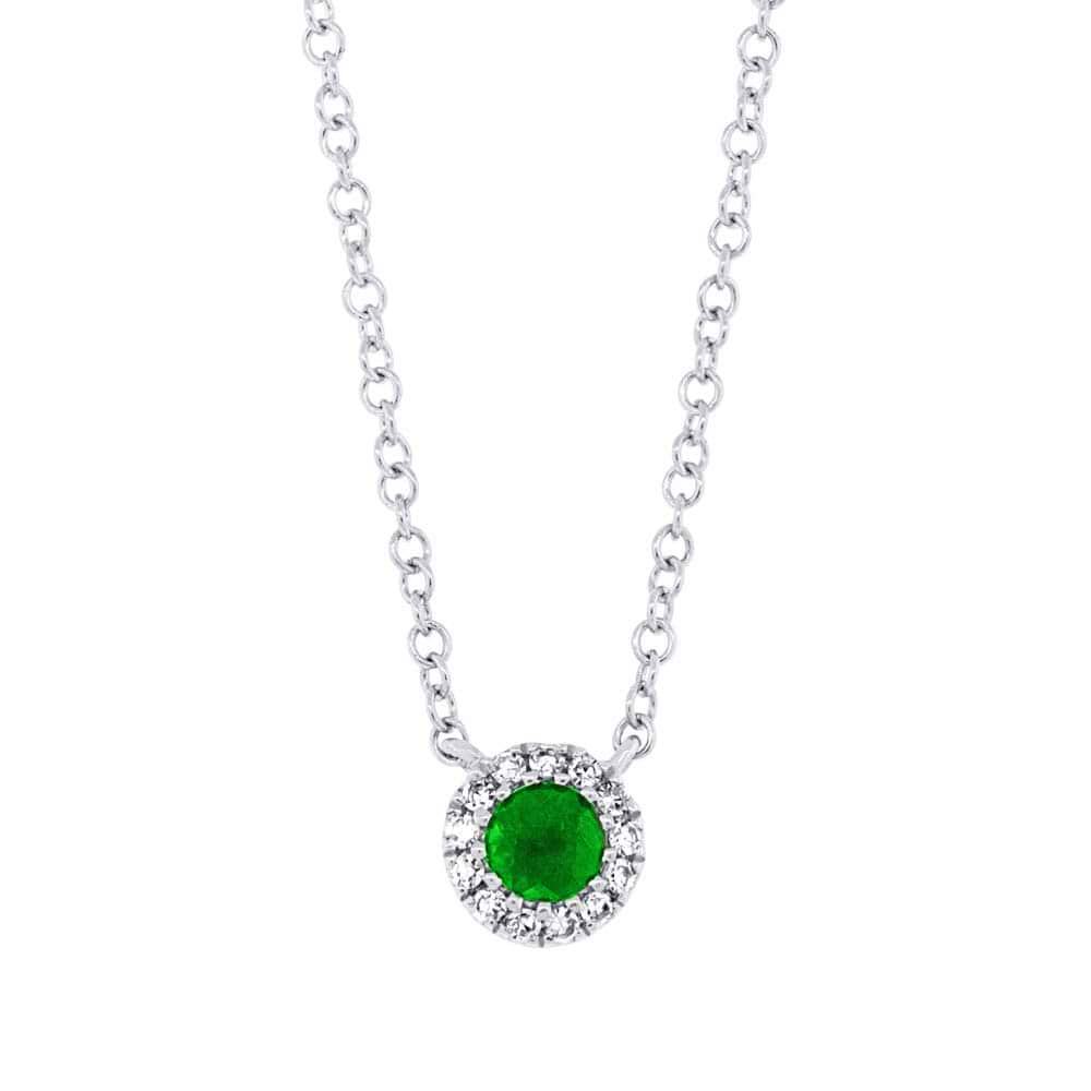 0.04ct Diamond & 0.11ct Green Garnet 14k White Gold Diamond Necklace