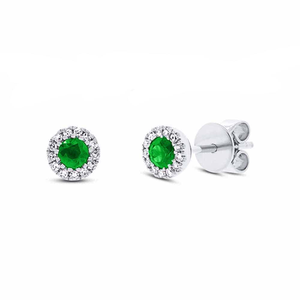 0.08ct Diamond & 0.22ct Green Garnet 14k White Gold Stud Earrings