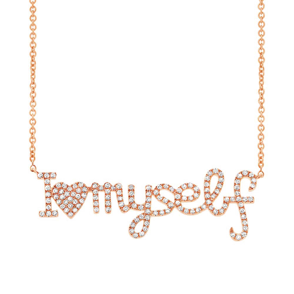 0.36ct 14k Rose Gold Diamond ''I love myself'' Necklace