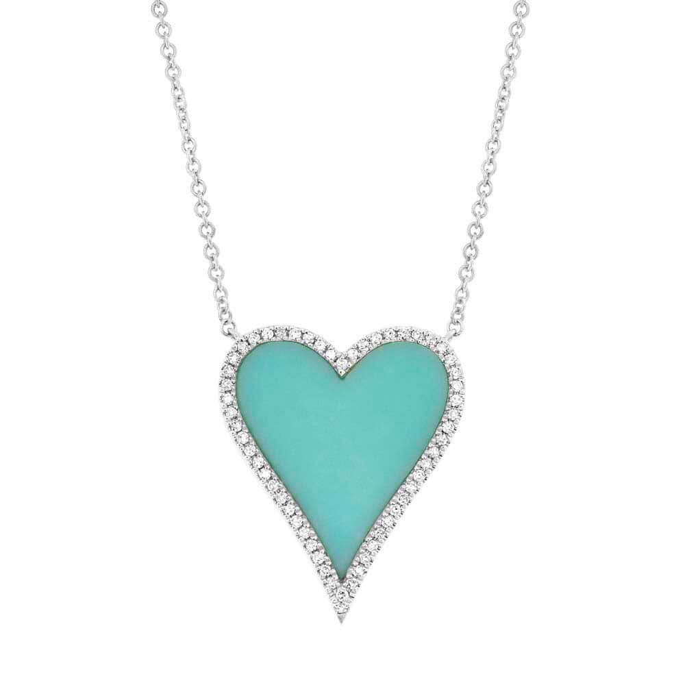 0.13ct Diamond & 1.80ct Turquoise 14k White Gold Heart Necklace