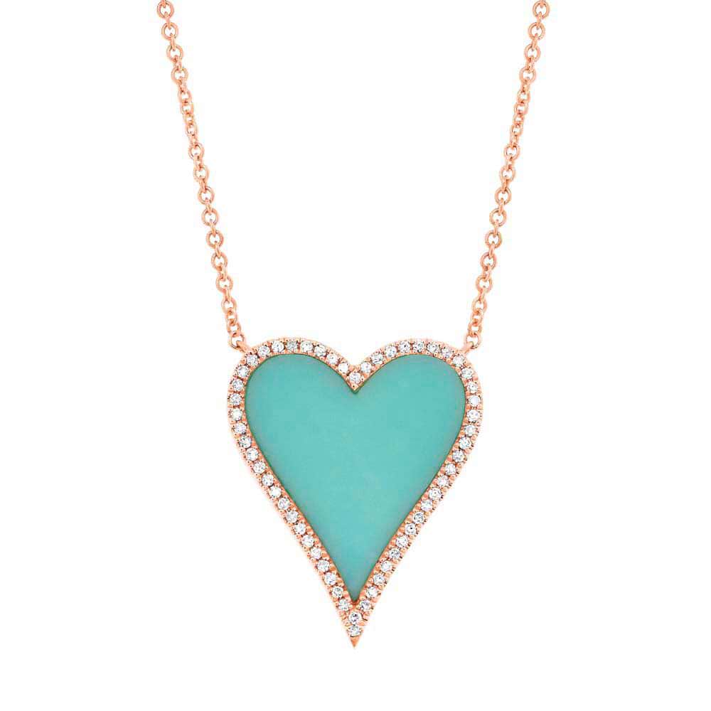 0.13ct Diamond & 1.80ct Turquoise 14k Rose Gold Heart Necklace