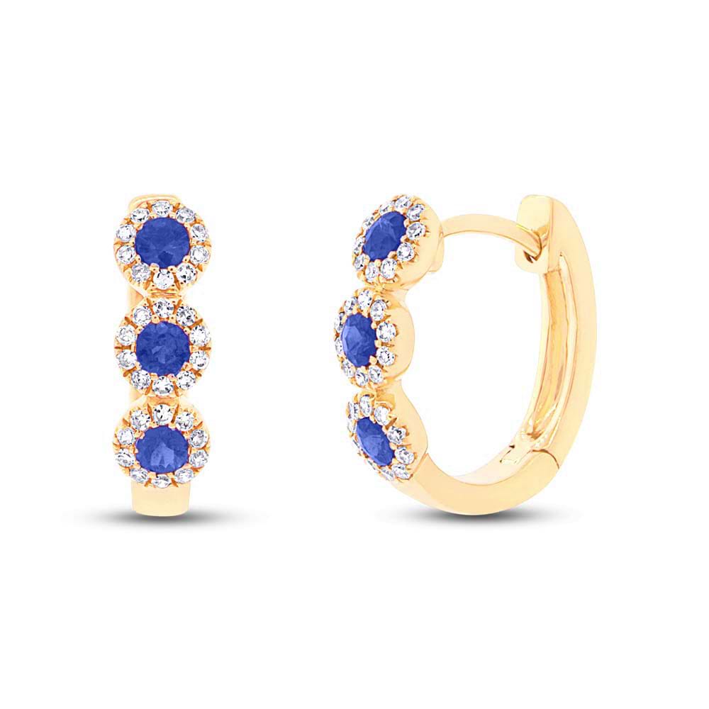 0.15ct Diamond & 0.30ct Blue Sapphire 14k Yellow Gold Huggie Earrings