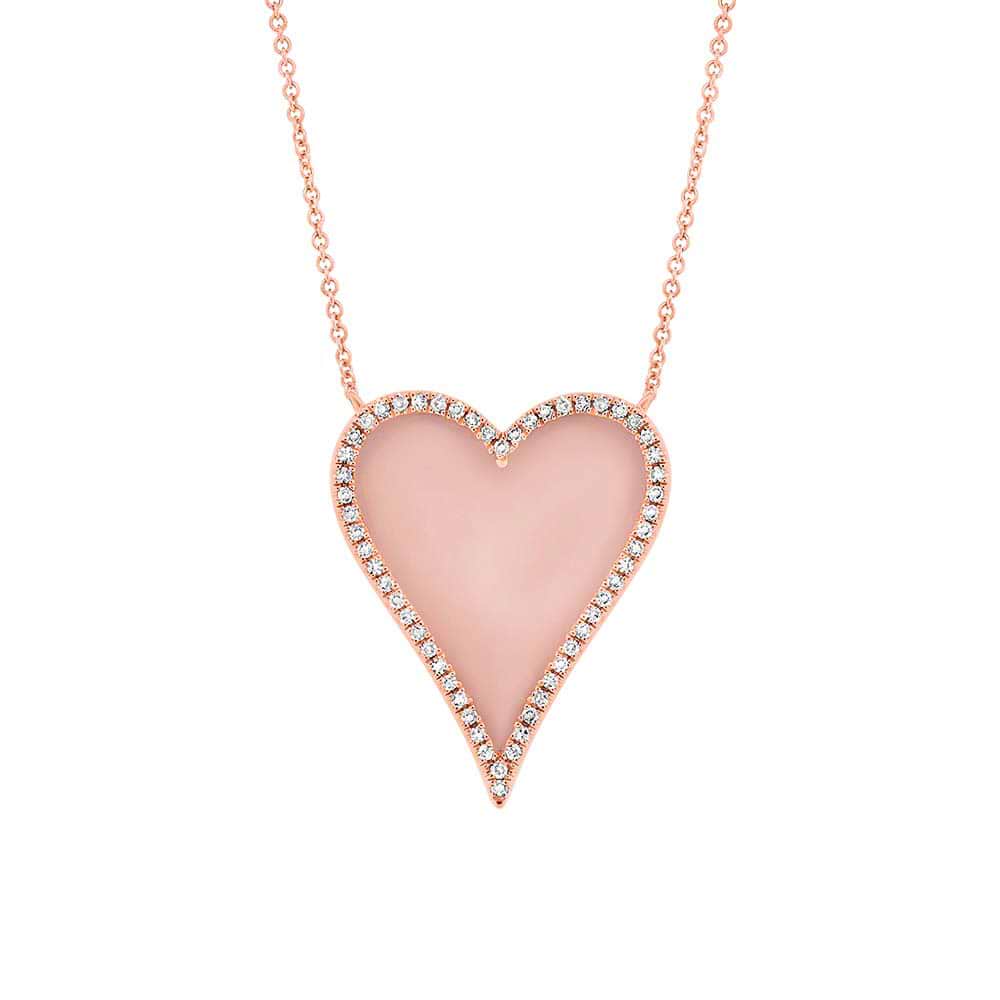 0.13ct Diamond & 1.50ct Pink Opal 14k Rose Gold Heart Necklace