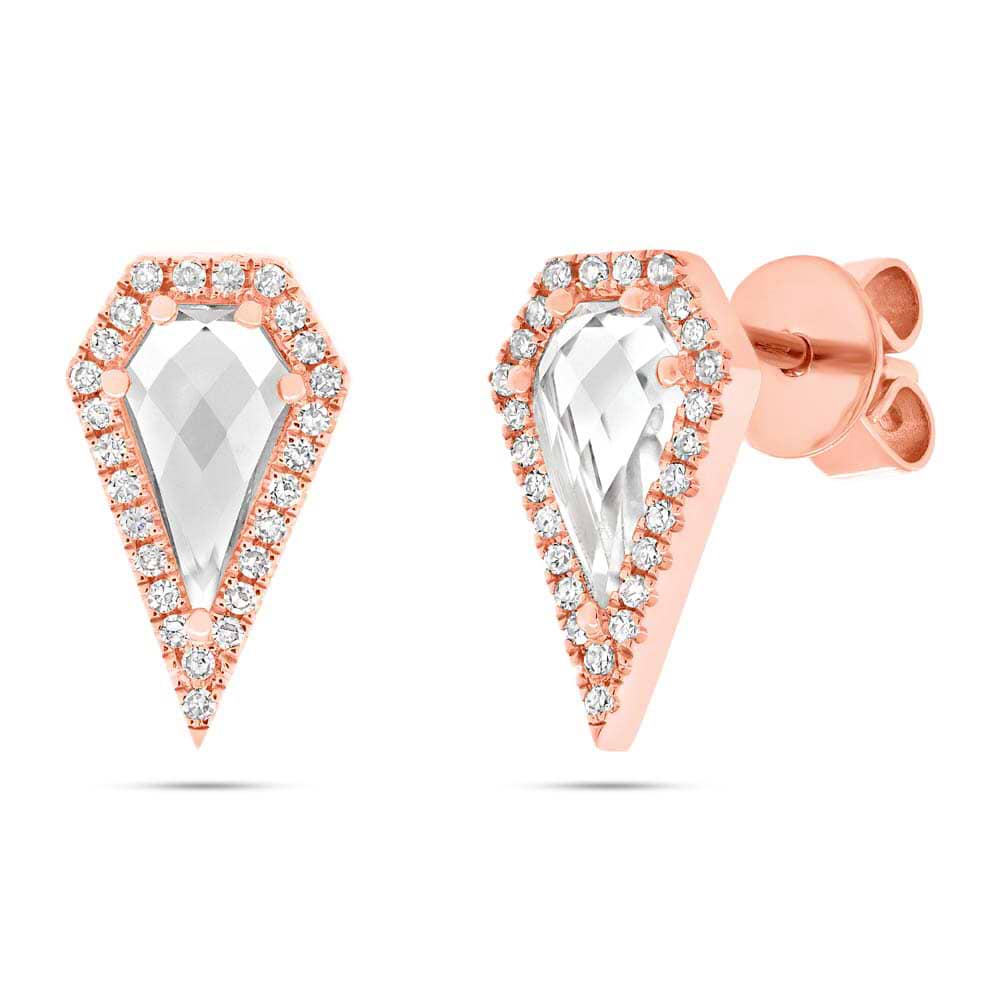 0.12ct Diamond & 1.20ct White Topaz 14k Rose Gold Earrings