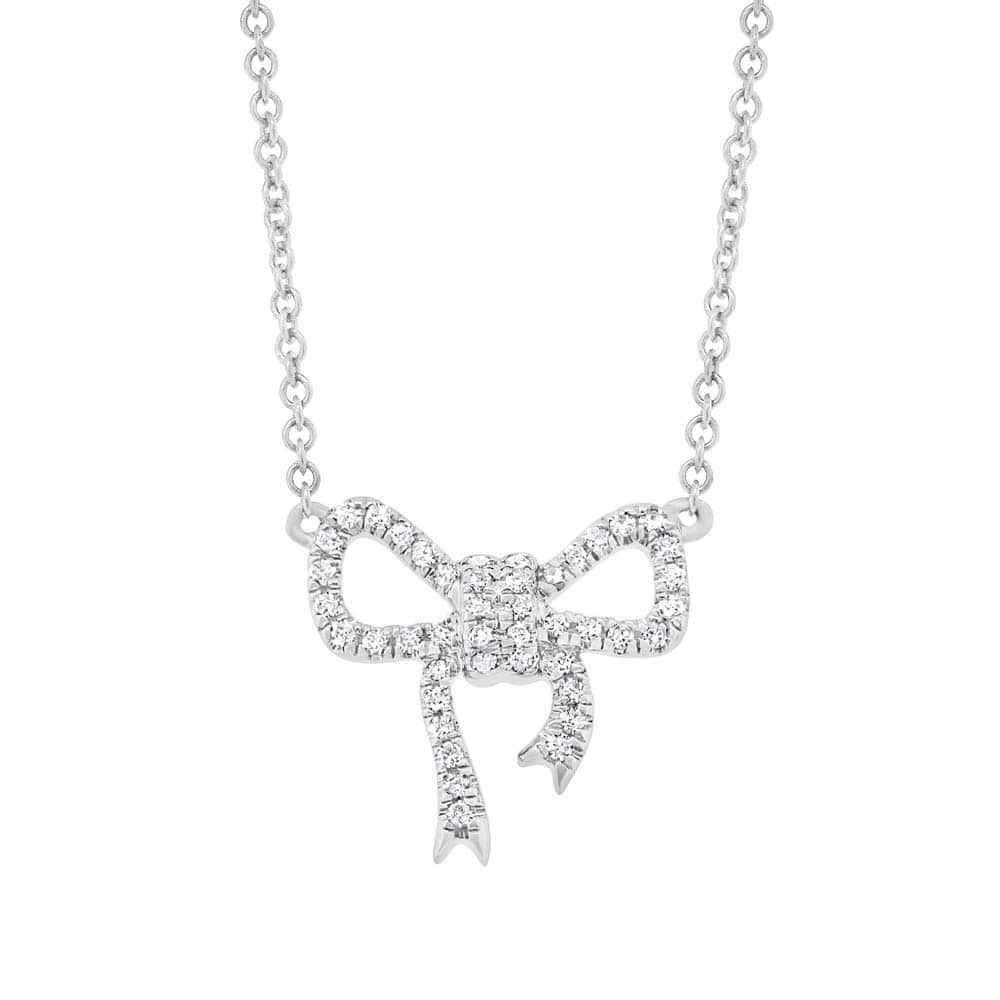 0.11ct 14k White Gold Diamond Bow Necklace