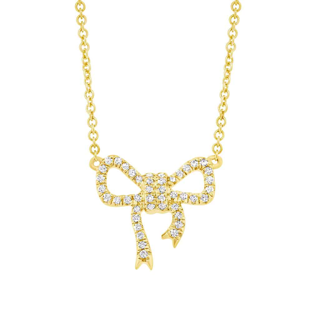 0.11ct 14k Yellow Gold Diamond Bow Necklace