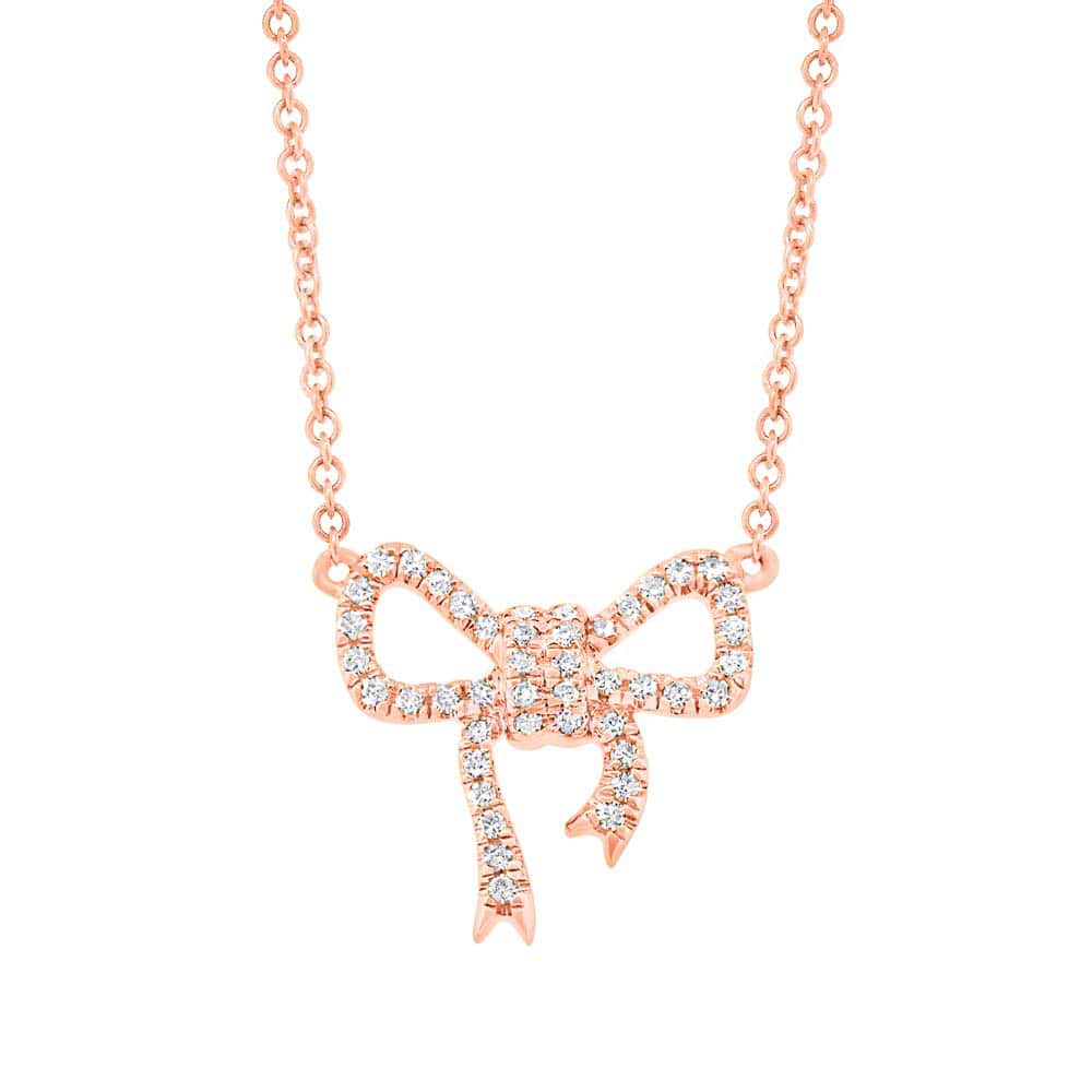 0.11ct 14k Rose Gold Diamond Bow Necklace