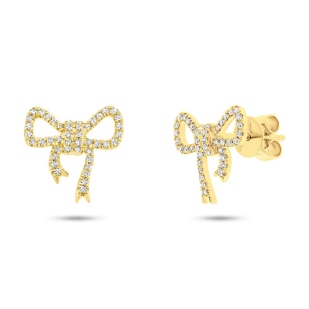 0.22ct 14k Yellow Gold Diamond Bow Stud Earrings