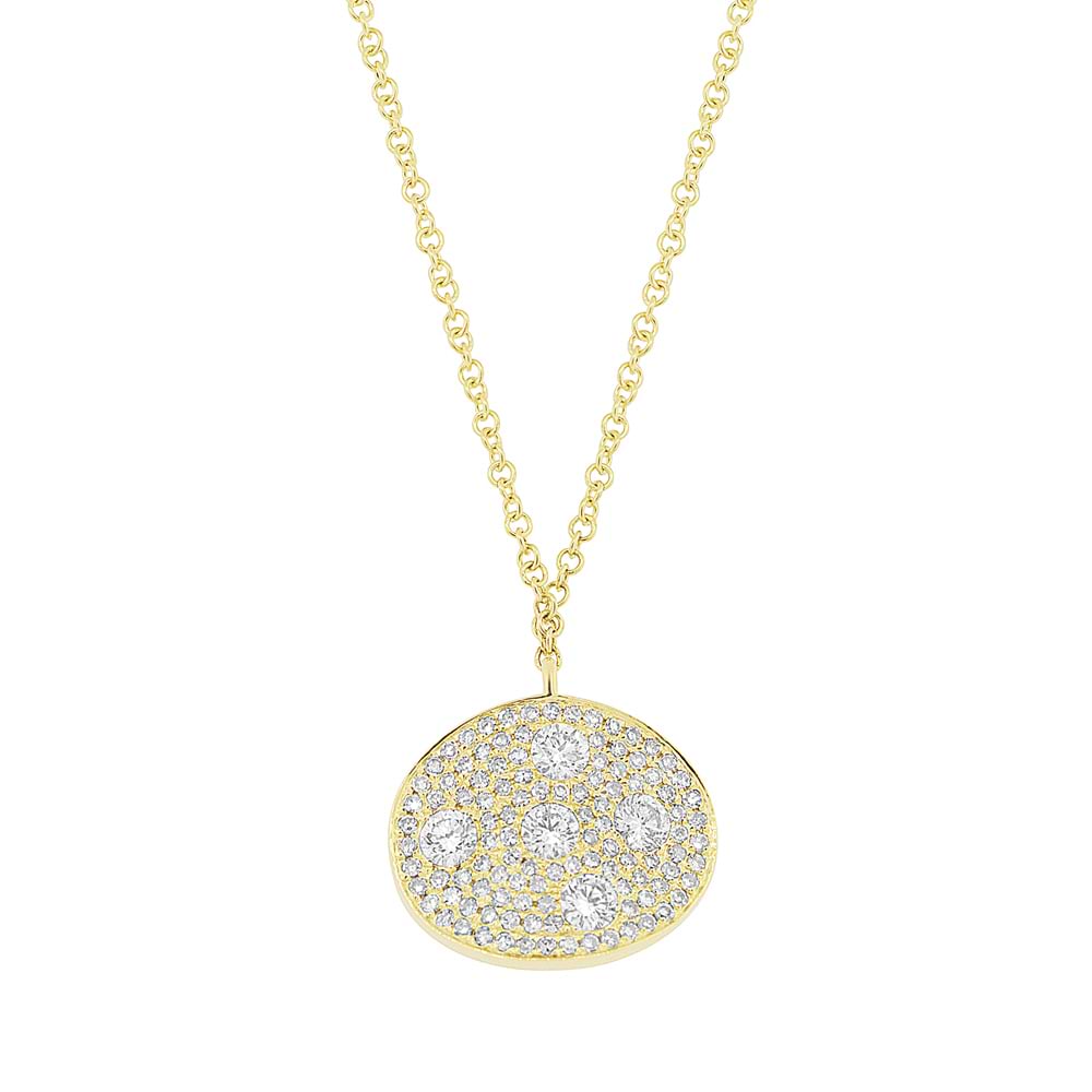 0.54ct 14k Yellow Gold Diamond Pave Oval Necklace