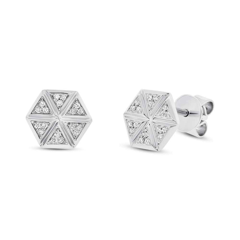 0.08ct 14k White Gold Diamond Hexagon Stud Earrings