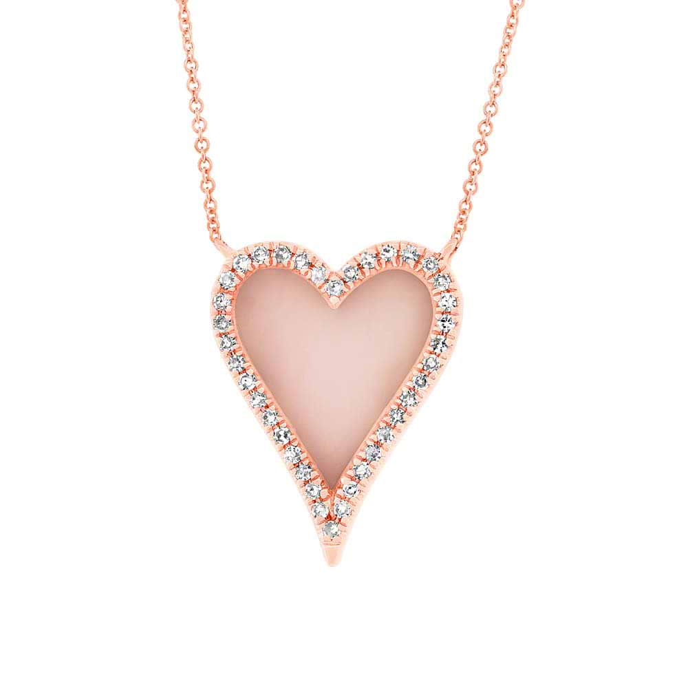 0.09ct Diamond & 0.61ct Pink Opal 14k Rose Gold Heart Necklace