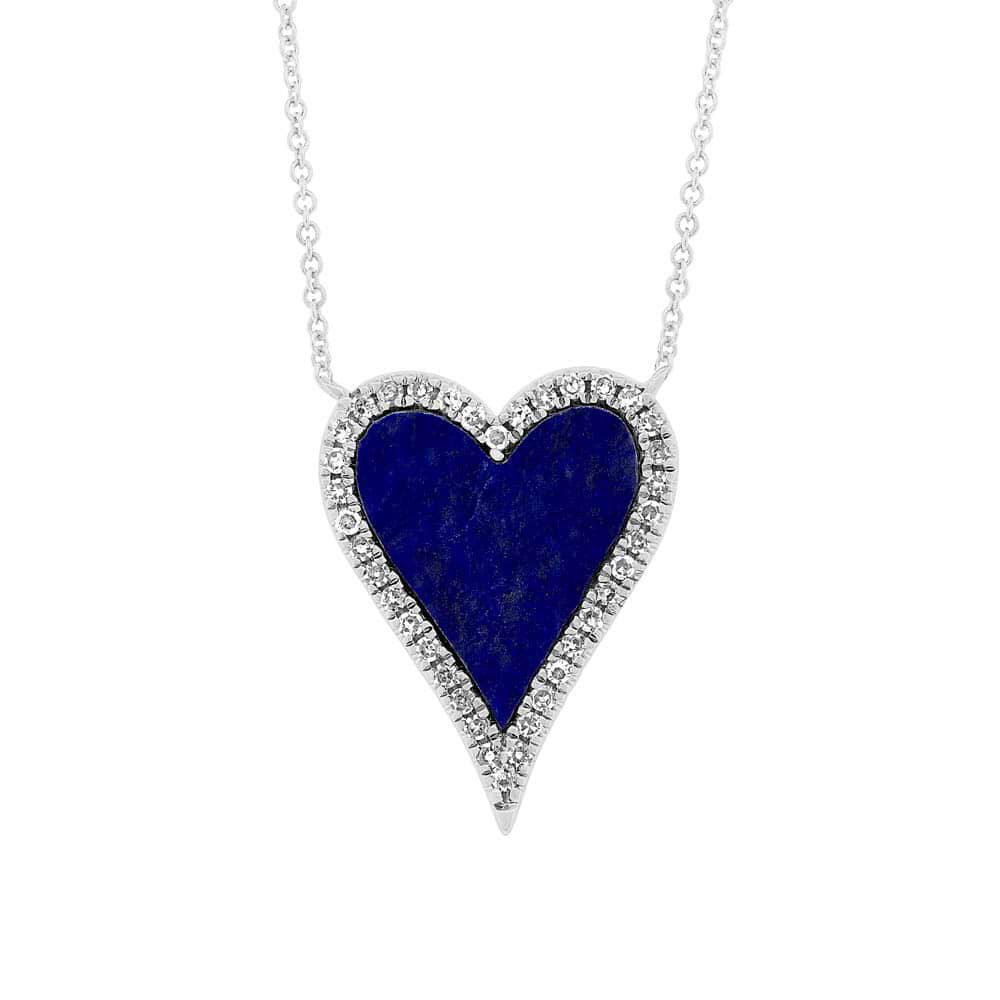 0.09ct Diamond & 0.84ct Lapis 14k White Gold Heart Necklace