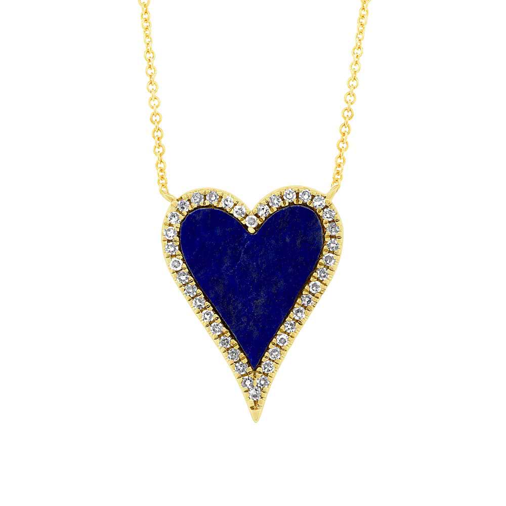 0.09ct Diamond & 0.84ct Lapis 14k Yellow Gold Heart Necklace