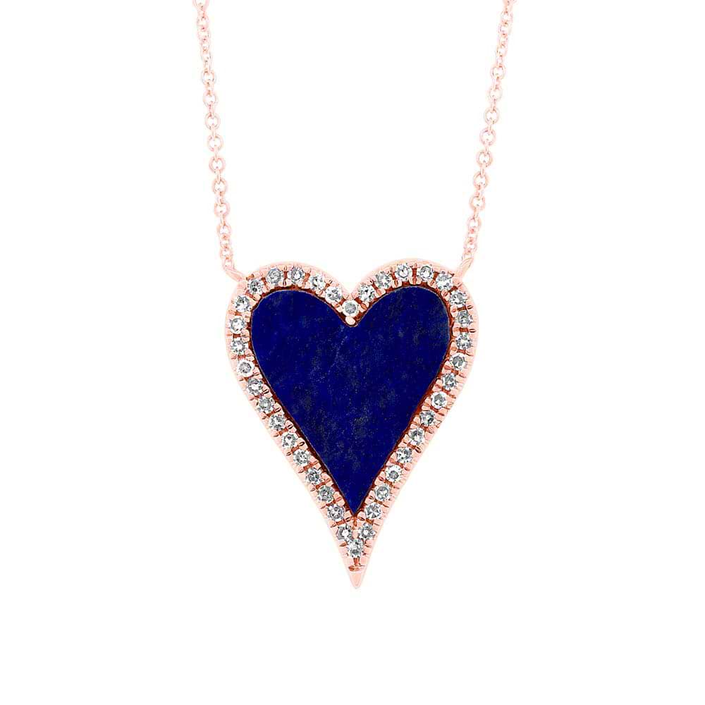 0.09ct Diamond & 0.84ct Lapis 14k Rose Gold Heart Necklace
