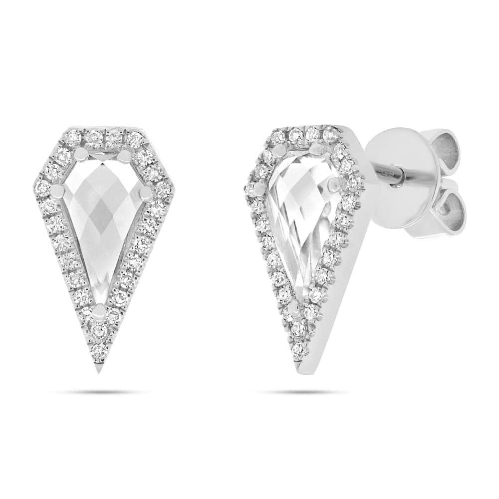 0.12ct Diamond & 1.20ct White Topaz 14k White Gold Earrings