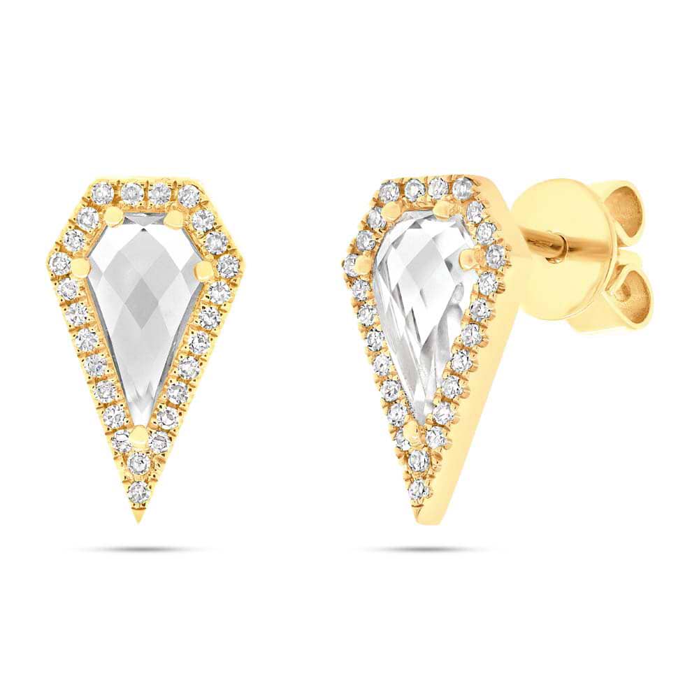 0.12ct Diamond & 1.20ct White Topaz 14k Yellow Gold Earrings