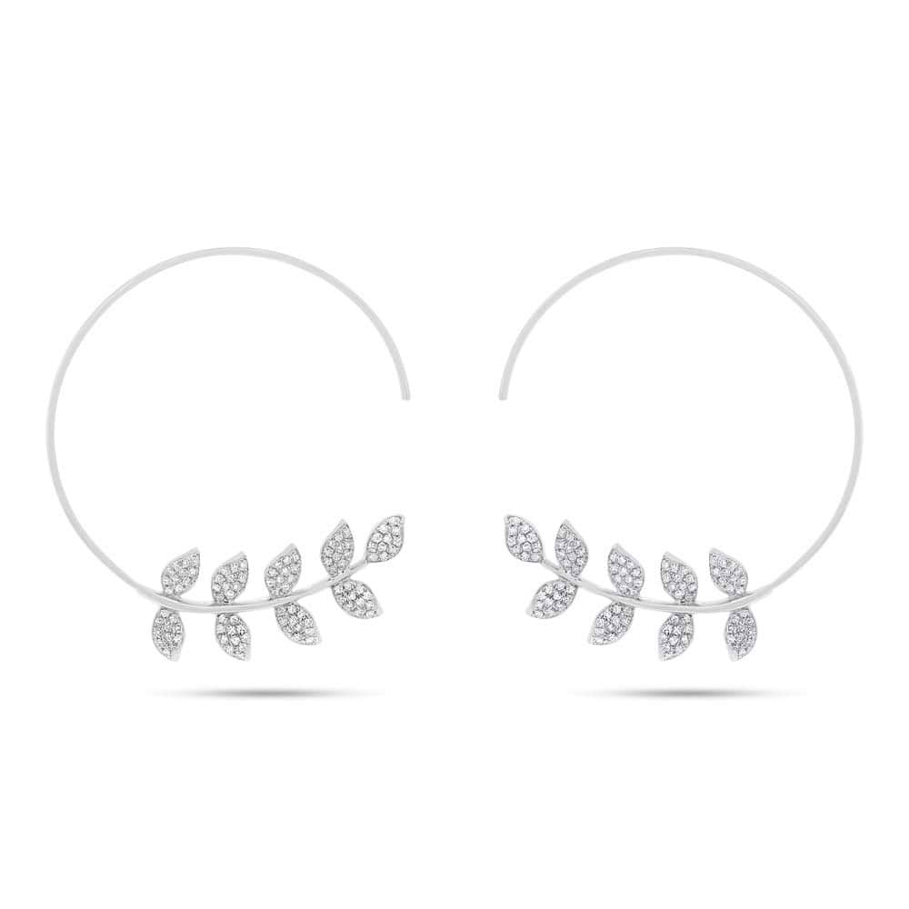 0.45ct 14k White Gold Diamond Leaf Hoop Earrings