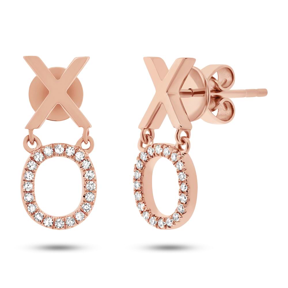 0.11ct 14k Rose Gold Diamond ''xo'' Earrings