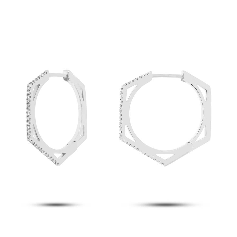 0.15ct 14k White Gold Diamond Hexagon Earrings