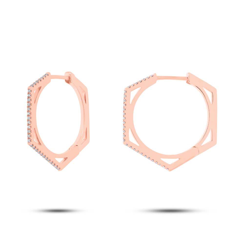 0.15ct 14k Rose Gold Diamond Hexagon Earrings